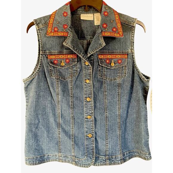 NWT Alfred Dunner Women’s Embellished Denim Vest Size 12 - Picture 1 of 9